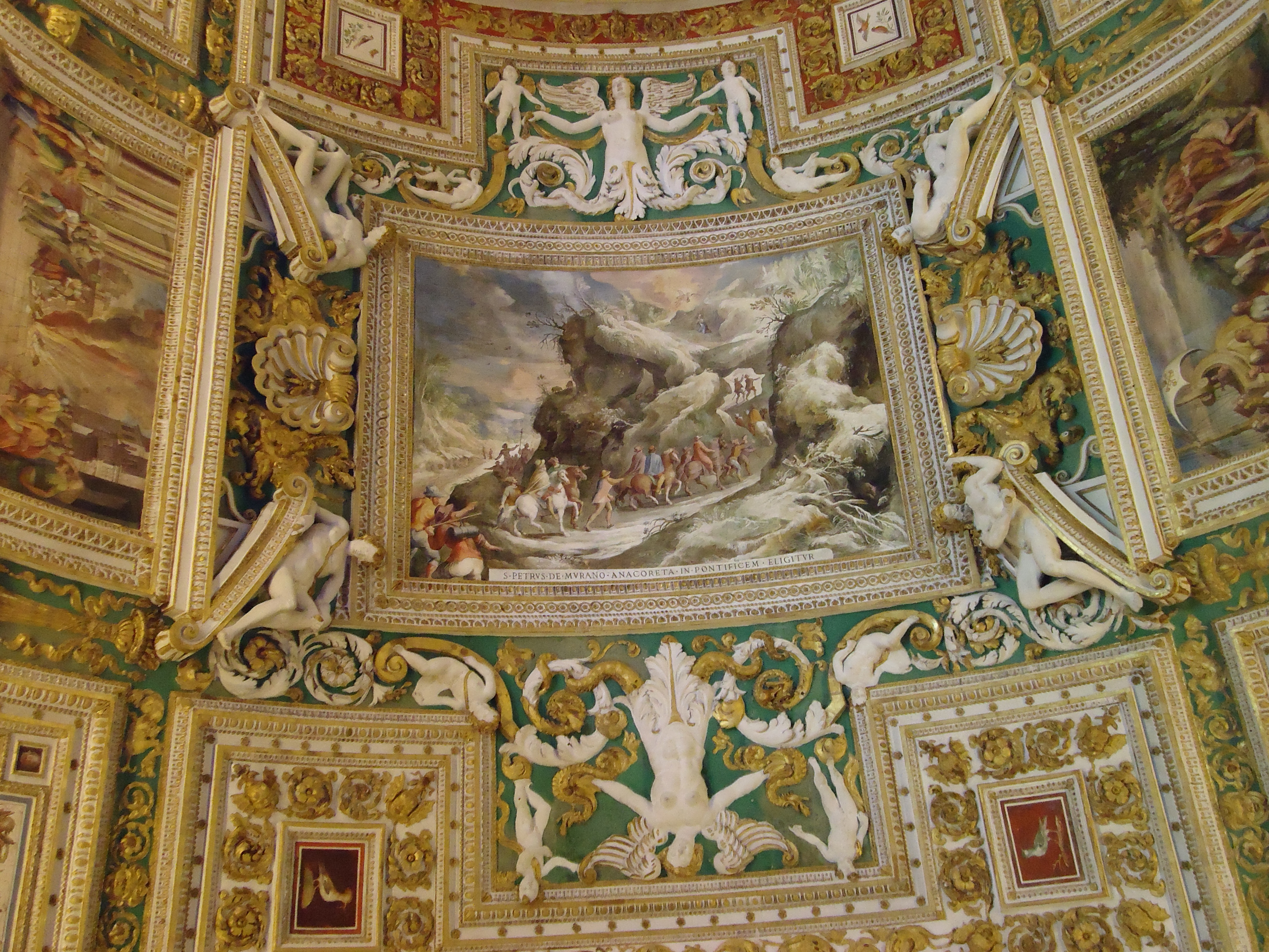 Detail plafond van de galerij met landskaarten - Vaticaans museum - Rome