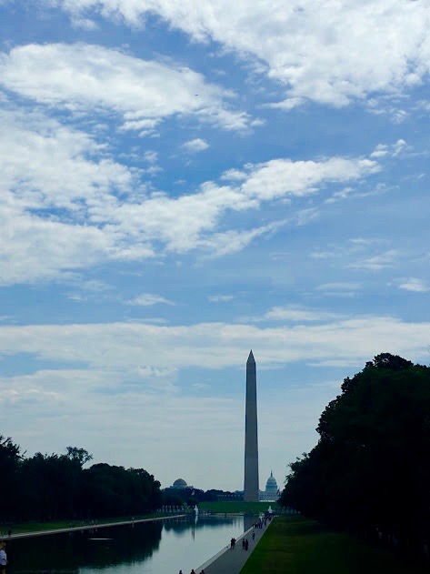 Washington Monument en Capitoll Hill met water ervoor in Washington D.C.