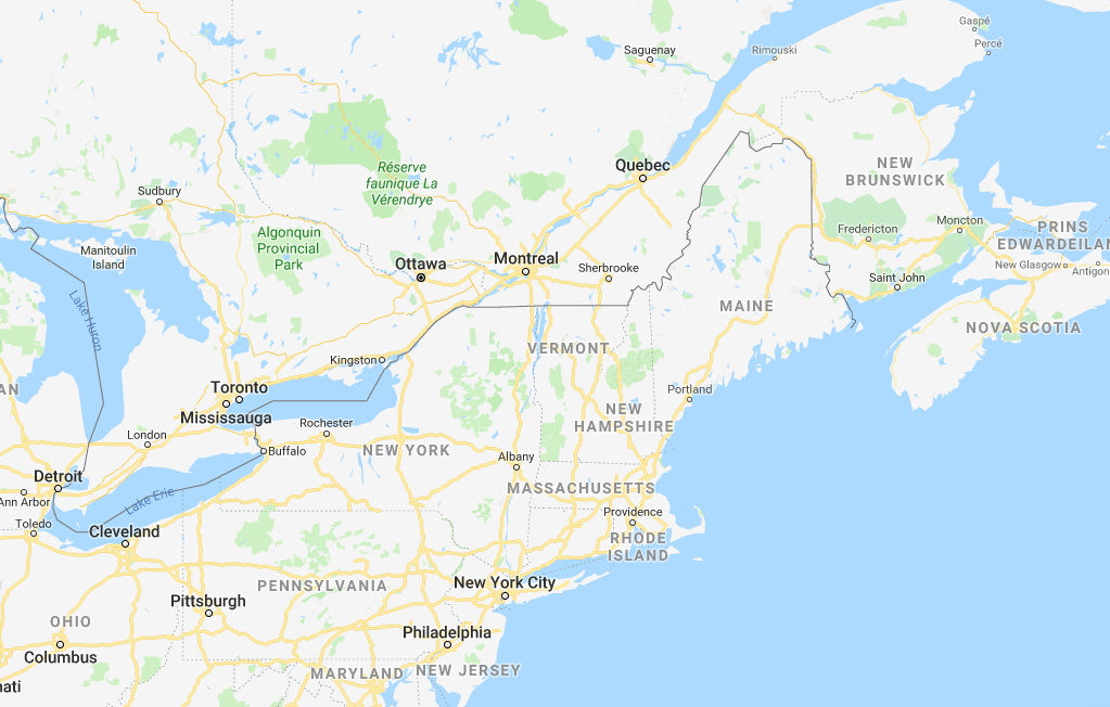 Kaart New England in de Verenigde Staten van Amerika, must do tijdens een herfstrit in Amerika