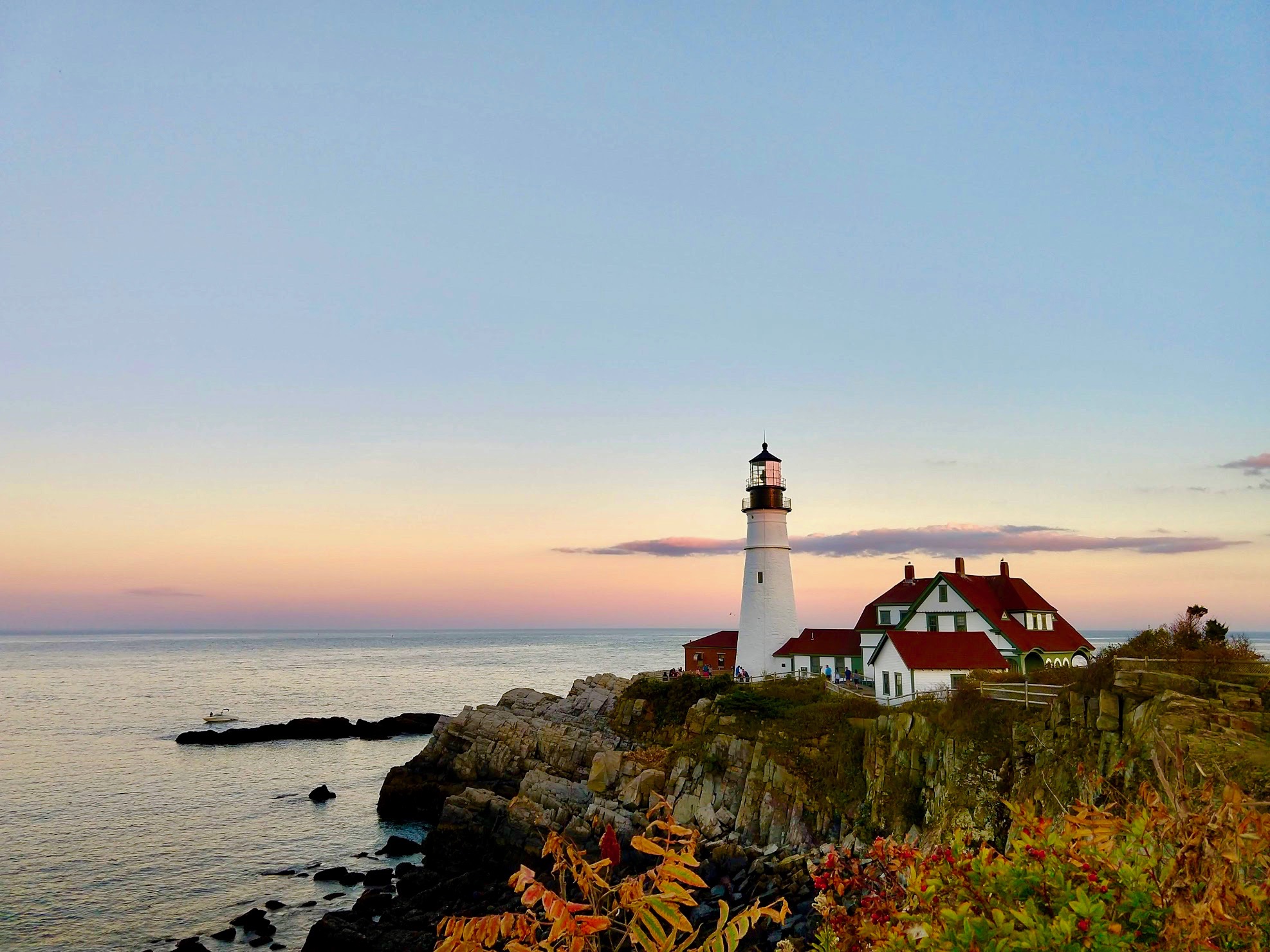 Portland Head Light in Cape Elizabeth bij zonsondergang in Maine