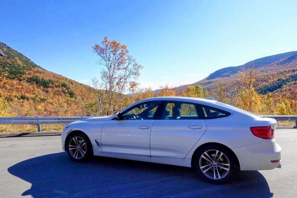bmw car fall forest landscape