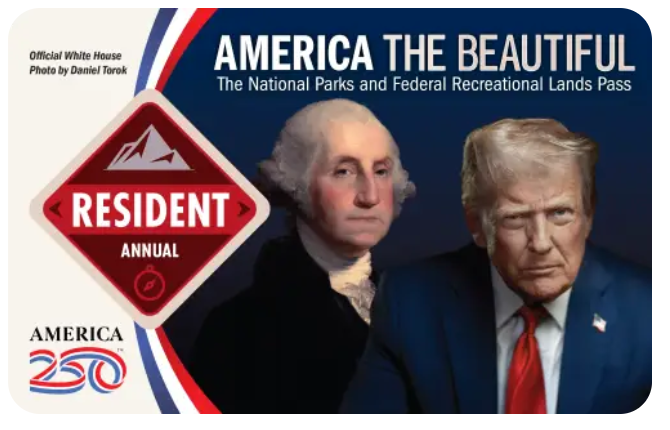 Presidenten George Washington en Donald Trump, America 250, America the Beautiful Pass - Resident Annual Pass