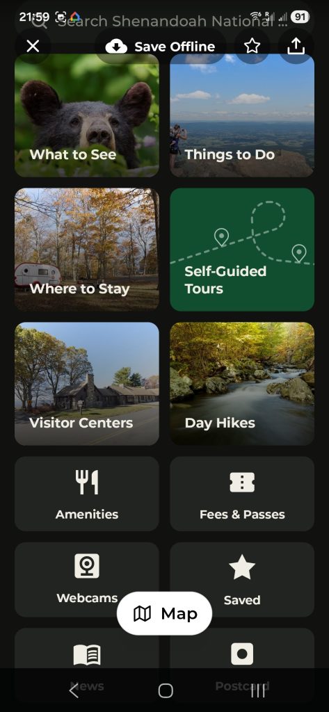 Screenshot van de NPS-app