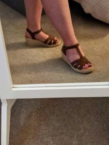 Sandal wedges, women's shoe, brown leather straps, extra wide fit