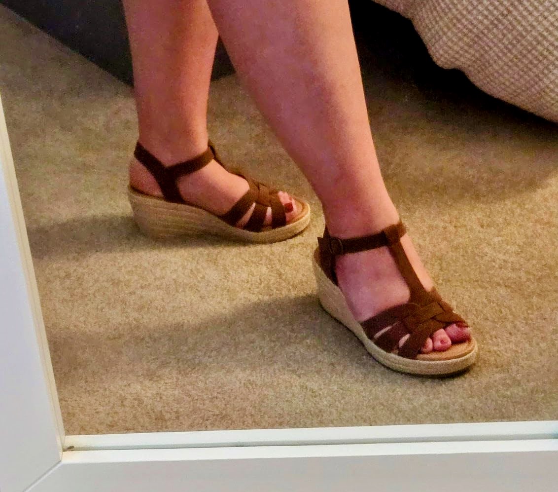 Sandal wedges, women's shoe, brown leather straps, extra wide fit
